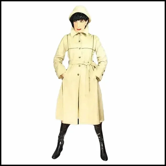 MOD Vintage Khaki Trench Coat Geometric Lines Raincoat VFG, Unique Styling - Picture 4 of 14